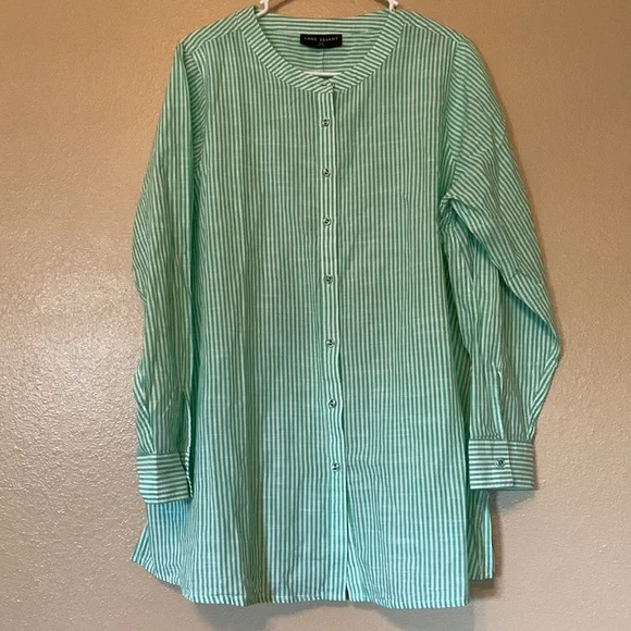 NWT Lane Bryant green striped long sleeve button front top size 14/16 - Picture 3 of 5